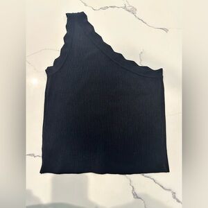 SHEIN Black One-Shoulder Ribbed Tank Top